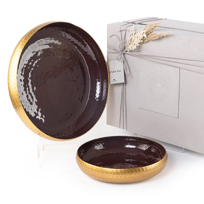 Gold round Metal Tray With Gift Box - Burgundy