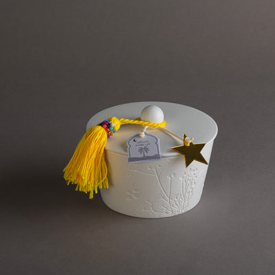 Gergaan Matt White Bowl With Tassel - Yellow