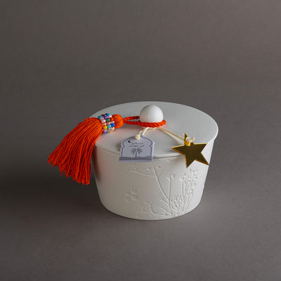 Gergaan Matt White Bowl With Tassel - Orange