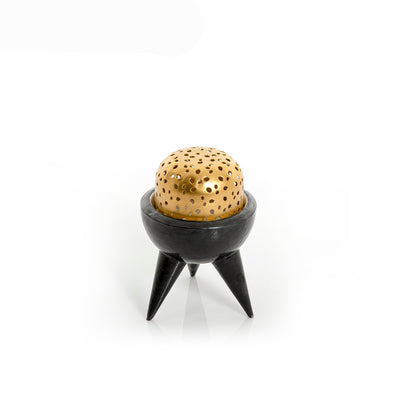 black Marble Gergaan Box With Golden Metal Lid