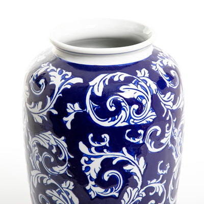 blue and white barrel ceramic vase