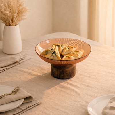 Glass Bowl With Wood Base