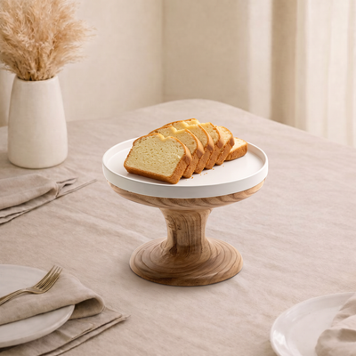 Ceramic stand with wooden base