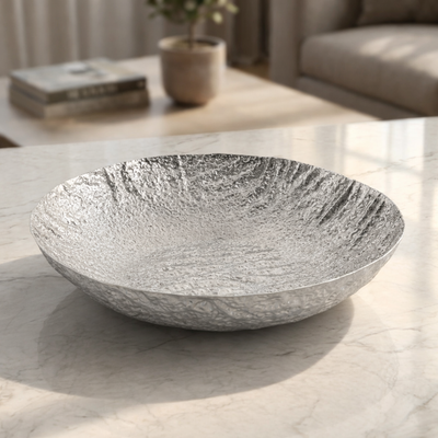 Silver round metal bowl