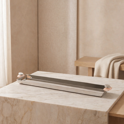 Elegance long stainless steel serving tray -  medium