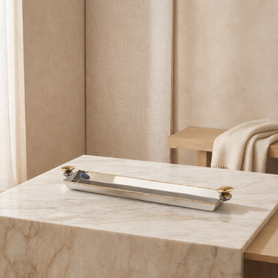 Elegance long stainless steel serving tray - small
