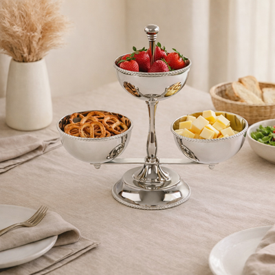 Shiny Metal 3-Tires Serving Bowls Stand