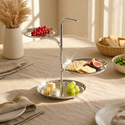 Shiny Metal 3-Tires Serving Stand