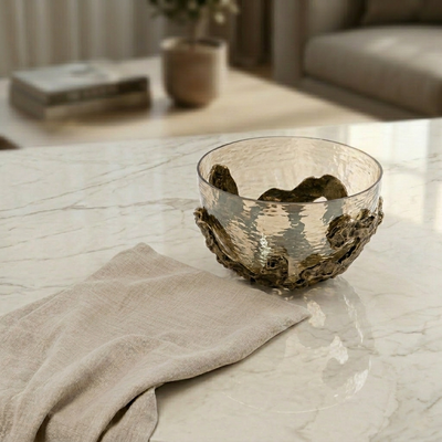 Metal and glass bowl