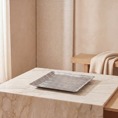 Silver square metal tray