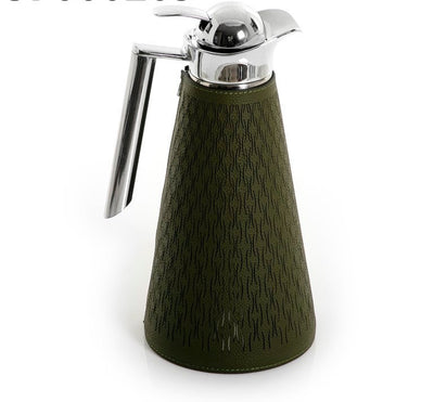 Green Metal Thermos With Leather Cover 1.5 Liter