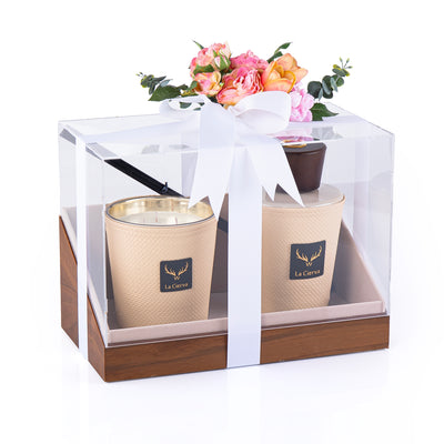 Cashmere Vanilla Gift Set of Candle & Diffuser -CREAMY from la cierva With Floral Ribbon