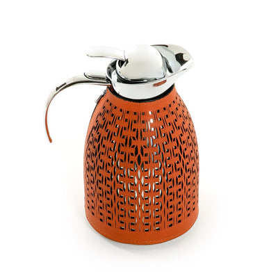Orange Metal Thermos With Leather Cover 1.5 Liter