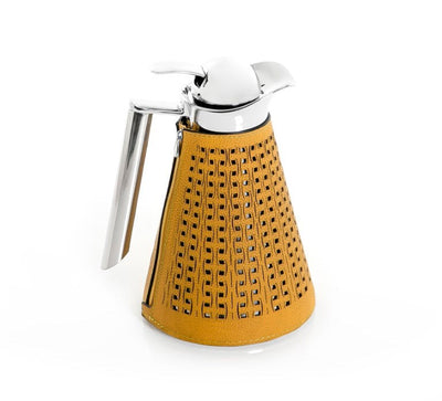 Yellow Metal Thermos With Leather Cover 1 Liter