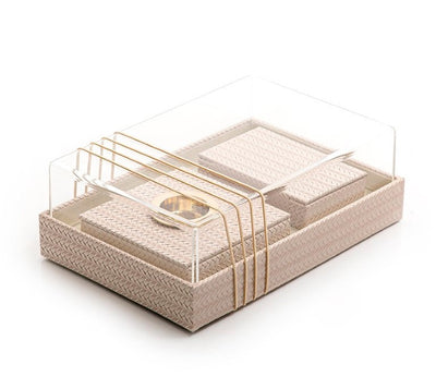 beige Leather Mabkhar Set With Acrylic Cover