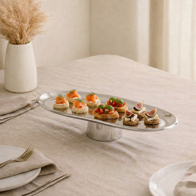 Oval Metal Serveware Stand - Silver