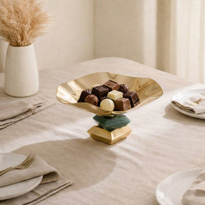 Metal cake stand -green and gold small