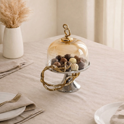 Metal stand with glass cover