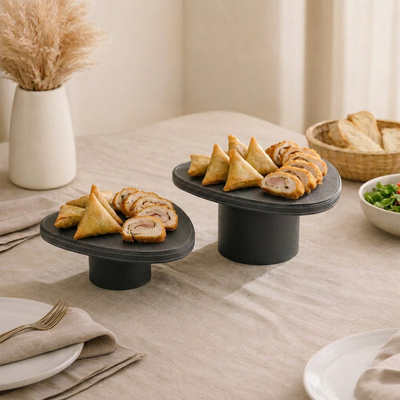Set of 2 black leather stand with gift box