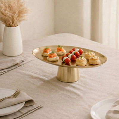 Oval Metal Serveware Stand - Gold