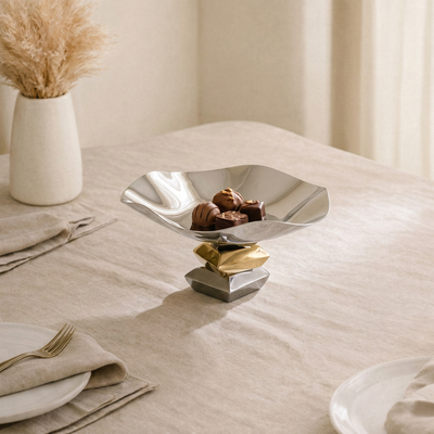 Metal cake stand -silver and gold small