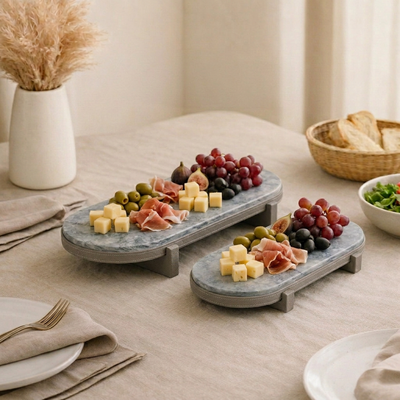 Set of 2 marble leather base stand