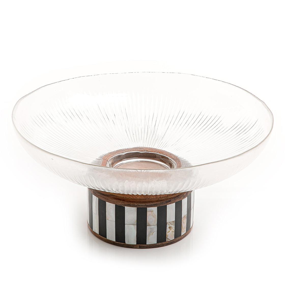 Glass bowl with wooden base - CASCADES