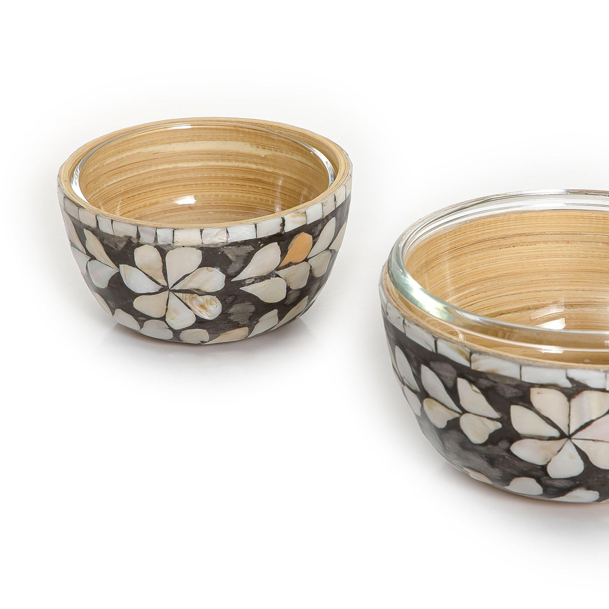 Set of 2 mother of pearl bowl with glass - CASCADES
