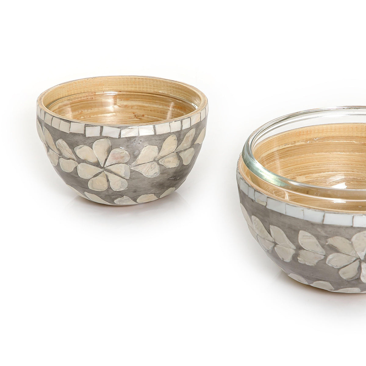 Set of 2 mother of pearl bowl with glass - CASCADES