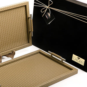 Set of 2 bottega leather trays with gift box - CASCADES