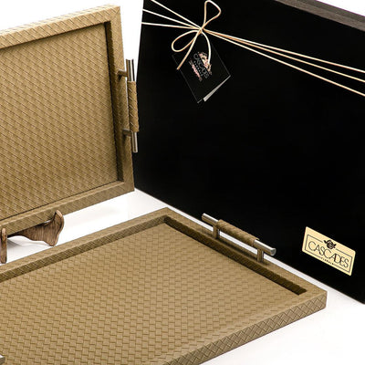 Set of 2 bottega leather trays with gift box - CASCADES