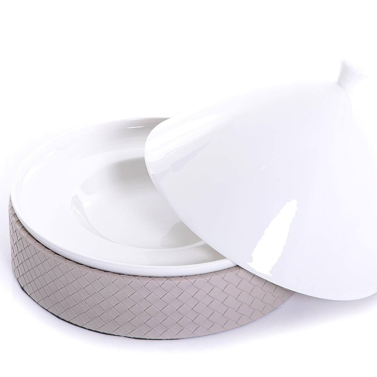Ceramic plate with leather base - CASCADES