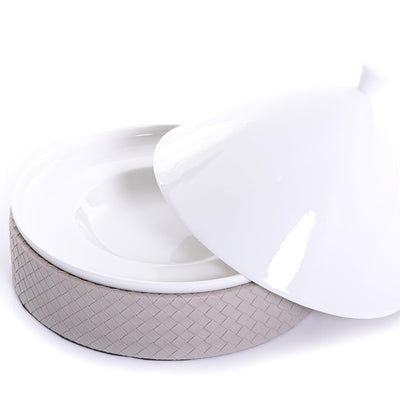 Ceramic plate with leather base - CASCADES