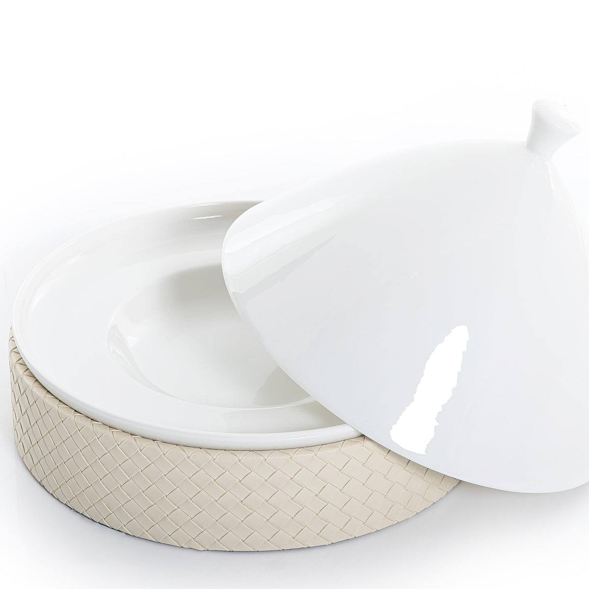 Ceramic plate with leather base - CASCADES