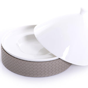 Ceramic plate with leather base - CASCADES