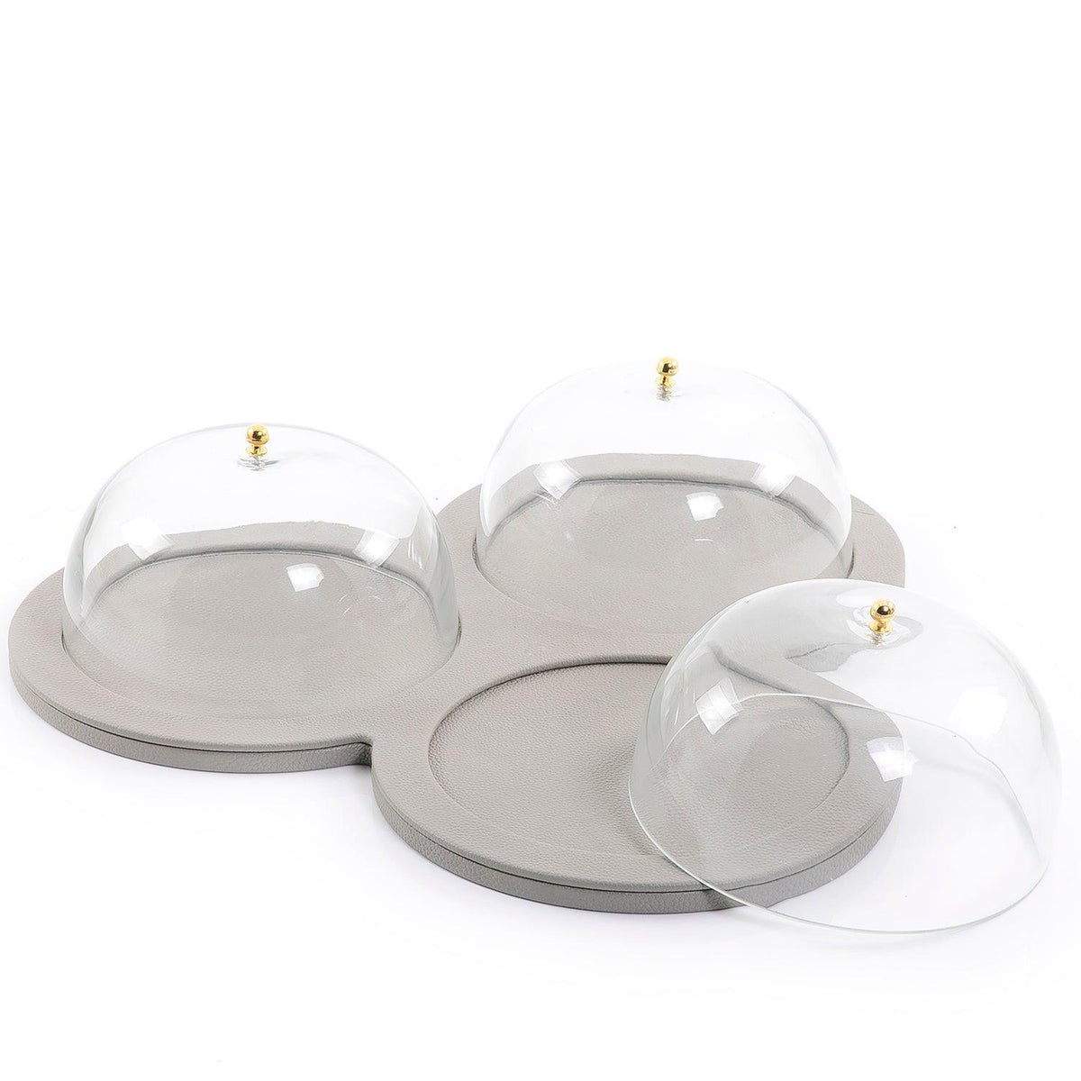 Leather plate with 3 glass cover - CASCADES