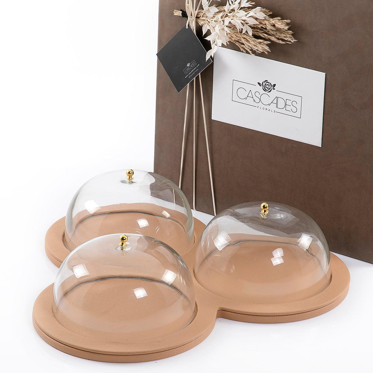 Leather plate with 3 glass cover - CASCADES