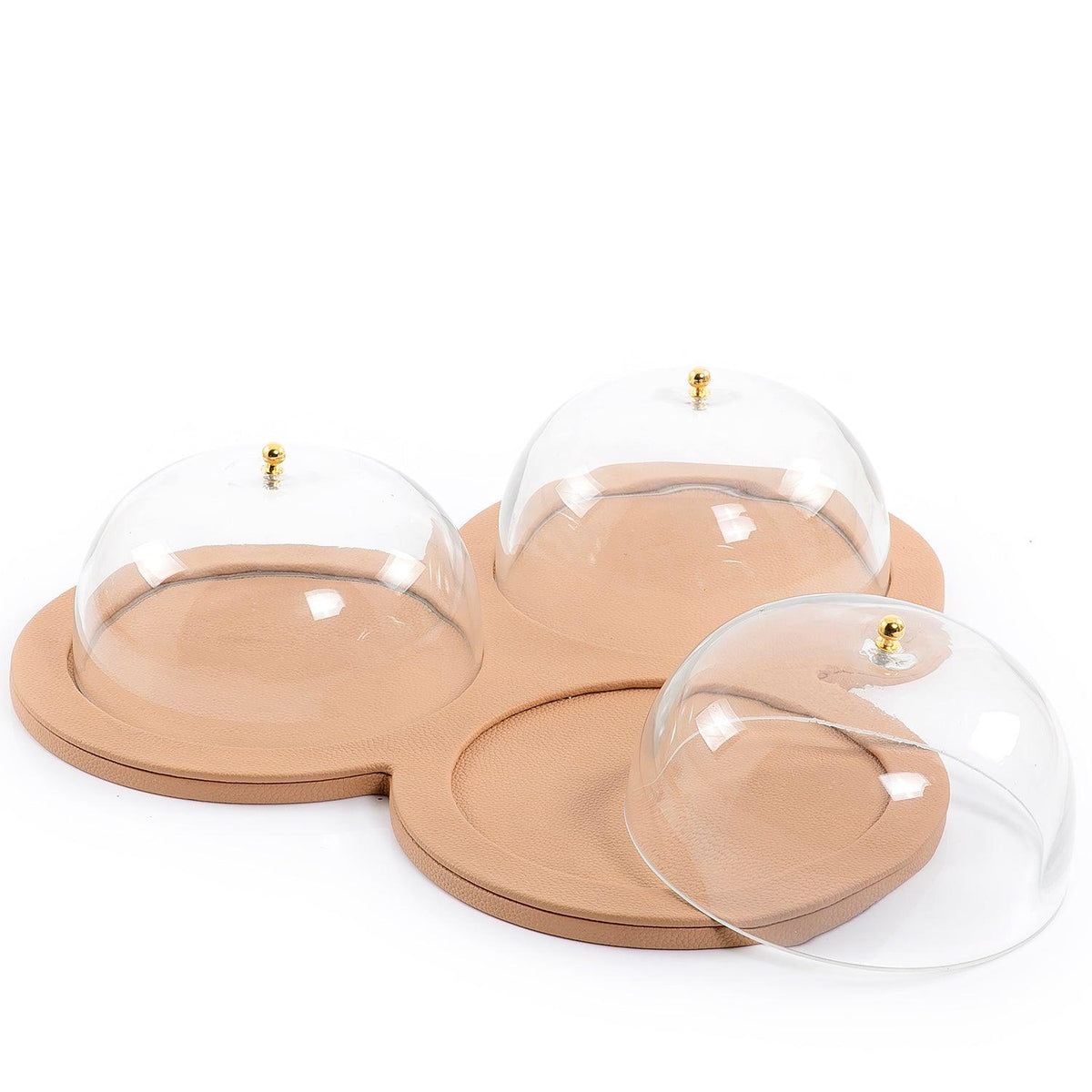 Leather plate with 3 glass cover - CASCADES
