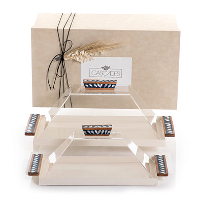 Set of 2 metal trays with acrylic covers and gift box