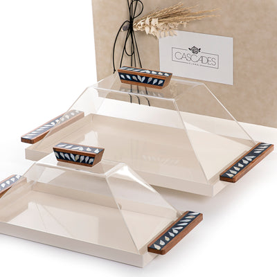 Set of 2 metal trays with acrylic covers and gift box