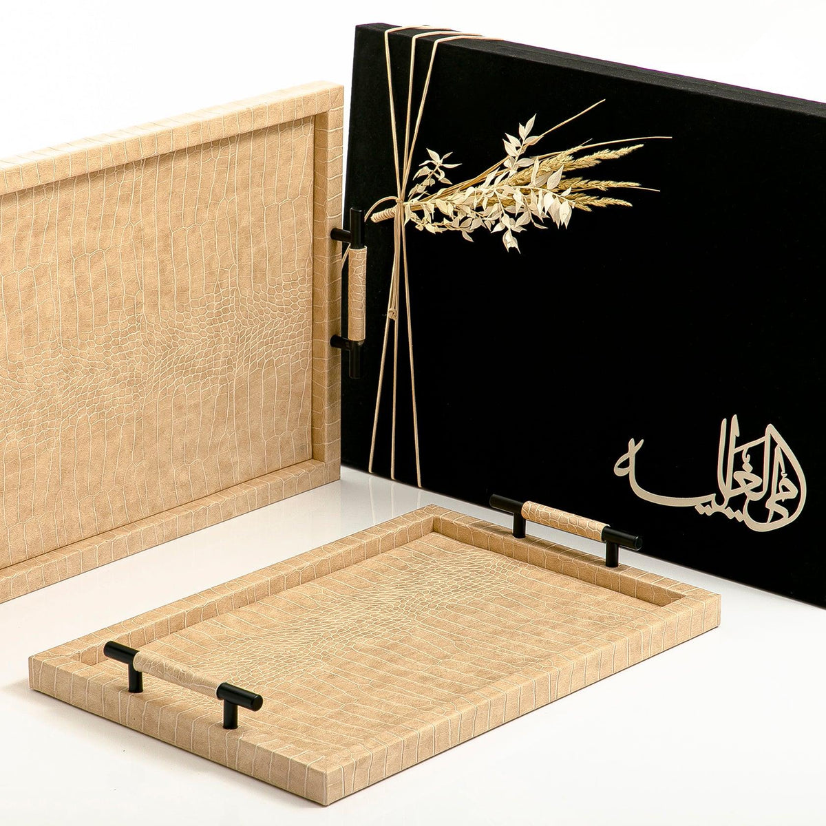 Set of 2 leather tray with gift box - CASCADES