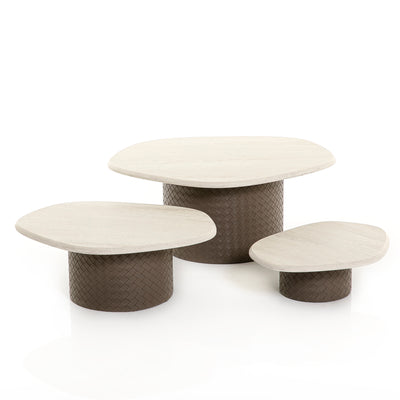 Set of 3 marble stand with leather