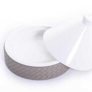 Ceramic bowl with cover and leather base - CASCADES