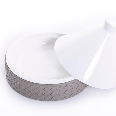 Ceramic bowl with cover and leather base - CASCADES