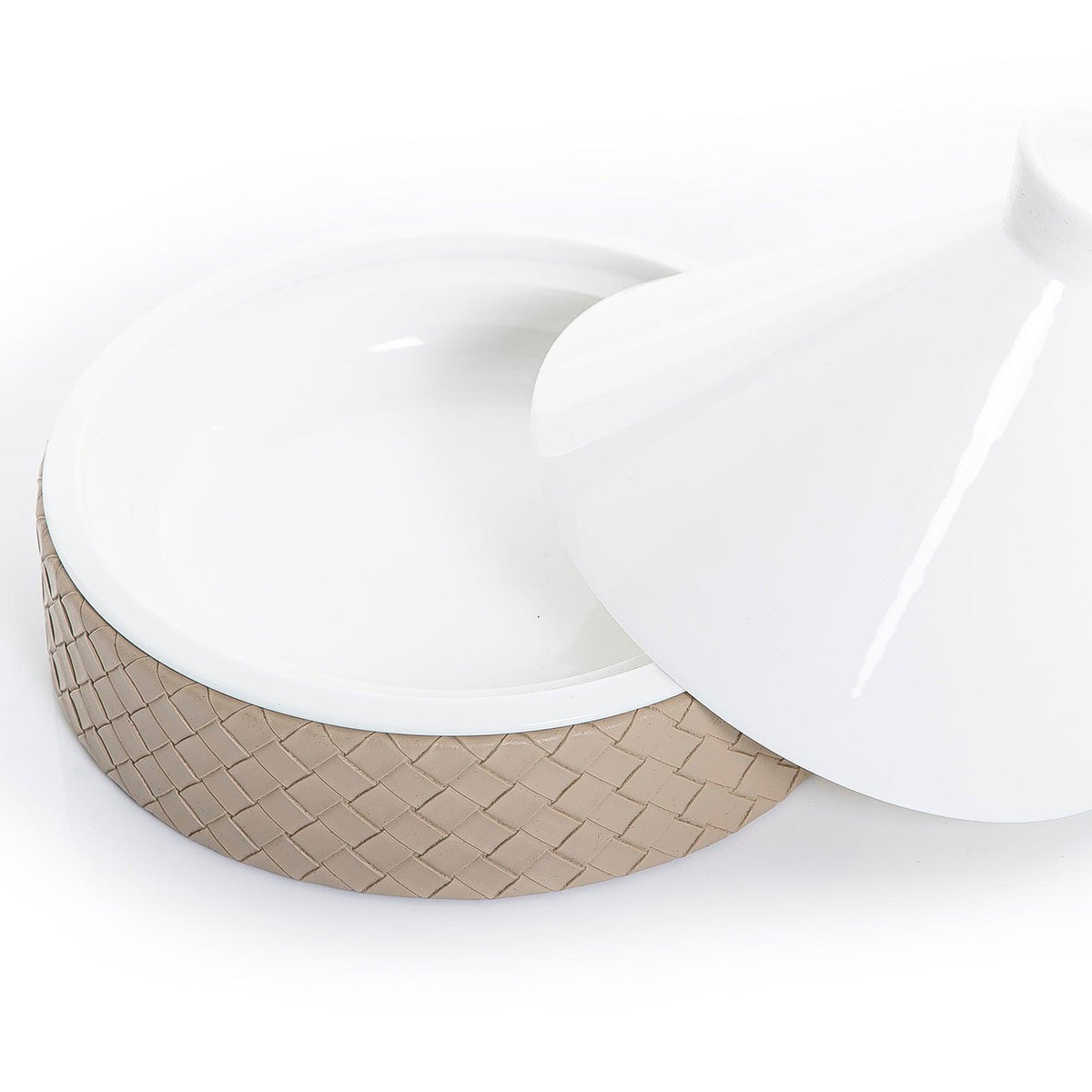 Ceramic bowl with cover and leather base - CASCADES