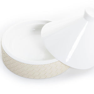 Ceramic bowl with cover and leather base - CASCADES